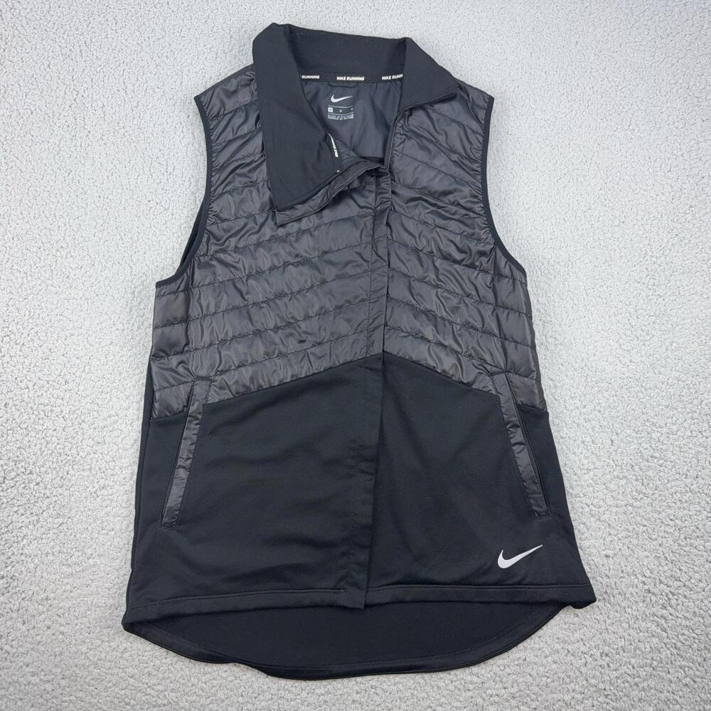 Nike Vest Mens Medium Black Quilted Running Soft Shell Zip Pockets Lightweight